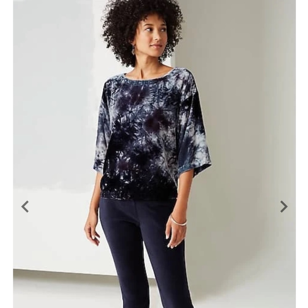 Pure Jill Tie-Dyed Velvet Square-Sleeve Top in deep blue size XL. NWT